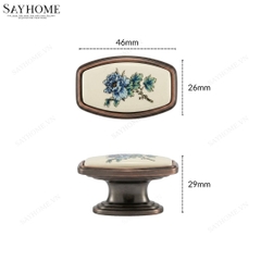 Tay nắm tủ tân cổ điển Vintage màu đồng đen mặt sứ trắng SH9023