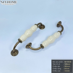 Tay nắm tủ tân cổ điển Vintage màu đồng mặt sứ trắng SH5539