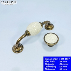 Tay nắm tủ tân cổ điển Vintage màu đồng mặt sứ trắng SH5637