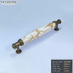 Tay nắm tủ tân cổ điển Vintage màu đồng mặt sứ trắng SH5655