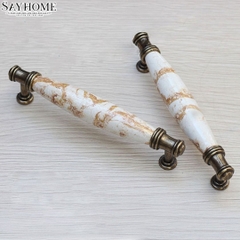 Tay nắm tủ tân cổ điển Vintage màu đồng mặt sứ trắng SH5655