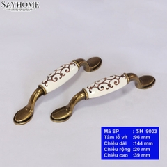 Tay nắm tủ tân cổ điển màu đồng mặt sứ trắng SH9003