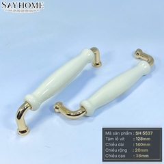 Tay nắm tủ hiện đại màu vàng gold mặt sứ trắng SH5537
