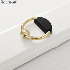Tay nắm tủ khoen tròn tân cổ điển Vintage màu vàng đen SH1010