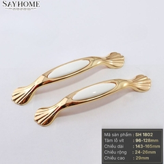Tay nắm tủ tân cổ điển Vintage màu vàng mặt sứ trắng không hoa văn SH1802