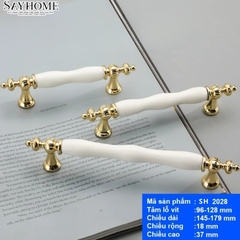 Tay nắm tân cổ điển Vintage màu vàng mặt sứ trắng SH2028