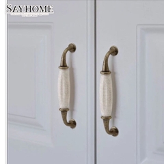 Tay nắm tủ tân cổ điển Vintage màu đồng mặt sứ trắng SH5538