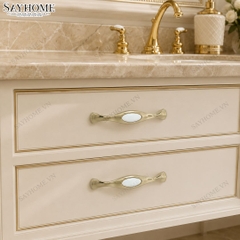 Tay nắm tủ tân cổ điển Vintage màu vàng gold mặt sứ trắng SH5588