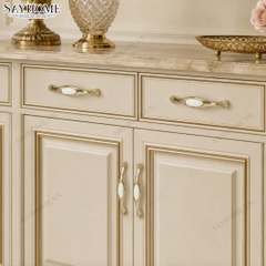 Tay nắm tủ tân cổ điển Vintage màu vàng gold mặt sứ trắng SH5588