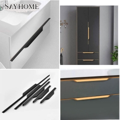 Tay nắm tủ thanh dài hiện đại màu đen và vàng SH5663