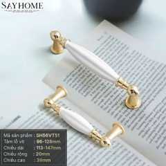 Tay nắm tủ tân cổ điển Vintage màu vàng mặt sứ trắng SH56VT51 tại thành phố Hồ Chí Minh