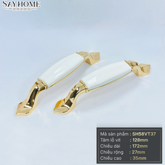 Tay nắm tủ tân cổ điển Vintage màu vàng mặt sứ trắng SH58VT37 tại thành phố Hồ Chí Minh