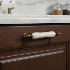 Tay nắm tủ tân cổ điển Vintage màu đồng mặt sứ trắng SH5841