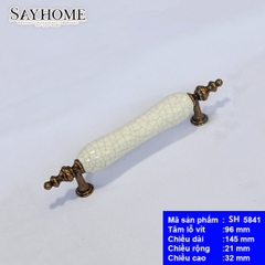Tay nắm tủ tân cổ điển Vintage màu đồng mặt sứ trắng SH5841