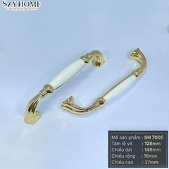 Tay nắm tủ tân cổ điển Vintage màu vàng mặt sứ trắng SH7005