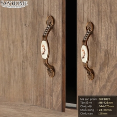 Tay nắm tủ tân cổ điển vintage màu đồng mặt sứ trắng SH9023