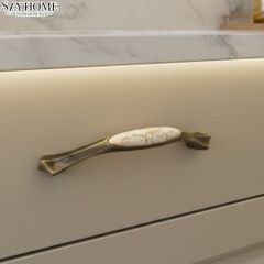 Tay nắm tủ tân cổ điển Vintage màu đồng mặt sứ SH9377