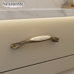 Tay nắm tủ tân cổ điển Vintage màu đồng mặt sứ SH9377