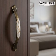 Tay nắm tủ tân cổ điển Vintage màu đồng mặt sứ SH9377