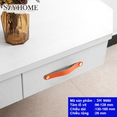 Tay nắm tủ hiện đại da bò nút đồng màu cam vàng SH9660