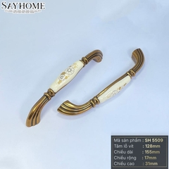 Tay nắm tủ tân cổ điển Vintage màu vàng đồng mặt sứ trắng SH5509