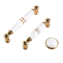 Tay nắm tủ tân cổ điển Vintage màu vàng mặt sứ trắng SH5536