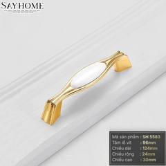 Tay nắm tủ tân cổ điển Vintage màu vàng gold mặt sứ trắng SH5583