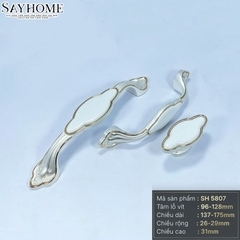 Tay nắm tủ tân cổ điển Vintage màu trắng vàng gold mặt sứ trắng SH5807