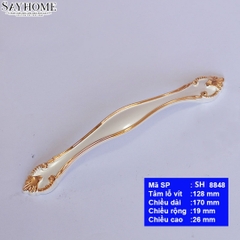 Tay nắm tủ tân cổ điển Vintage màu trắng ngọc trai dát vàng SH8848