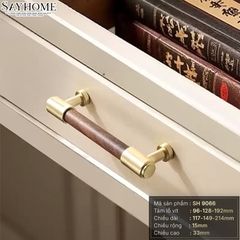 Tay nắm đũa tân cổ điển vintage màu vàng gold, gỗ óc chó SH9066