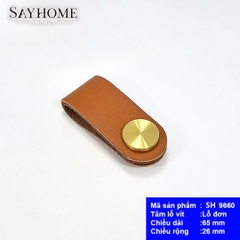 Tay nắm da bò màu nâu đính khuy vàng SH9660