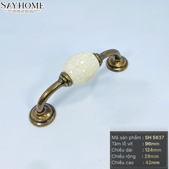 Tay nắm tủ tân cổ điển Vintage màu đồng mặt sứ trắng SH5637