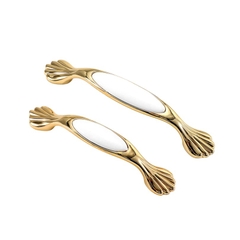 Tay nắm tủ tân cổ điển Vintage màu vàng mặt sứ trắng không hoa văn SH1802
