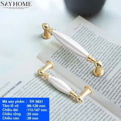 Tay nắm tủ tân cổ điển Vintage màu vàng mặt sứ trắng SH5651