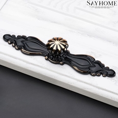 Tay nắm tủ tân cổ điển vintange màu đen vàng SH8853