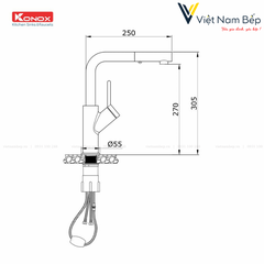 Vòi rửa bát dây rút Artan Nickel - Chính hãng KONOX