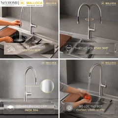Vòi rửa chén MALLOCA K1726-SS ECO dây rút 2 nguồn nóng, lạnh inox 304 tại Thành phố Hồ Chí Minh