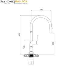 Vòi rửa chén MALLOCA K2203-CR dây rút mạ Chrome 2 nguồn nóng, lạnh - Hàng chính hãng