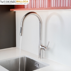 Vòi rửa chén MALLOCA K1726-SS dây rút 2 nguồn nóng, lạnh inox 304 - Hàng chính hãng