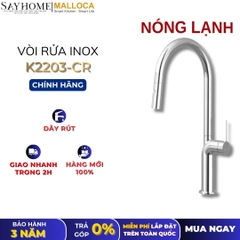 Vòi rửa chén MALLOCA K2203-CR dây rút mạ Chrome 2 nguồn nóng, lạnh - Hàng chính hãng