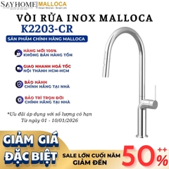 Vòi rửa chén MALLOCA K2203-CR dây rút mạ Chrome 2 nguồn nóng, lạnh - Hàng chính hãng