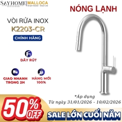 Vòi rửa chén MALLOCA K2203-CR dây rút mạ Chrome 2 nguồn nóng, lạnh - Hàng chính hãng