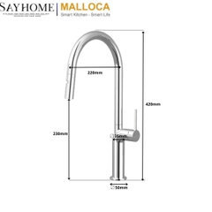 Vòi rửa chén MALLOCA K2203-CR dây rút mạ Chrome 2 nguồn nóng, lạnh - Hàng chính hãng