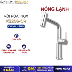 Vòi rửa chén MALLOCA K2206-CR dây rút mạ Chrome 2 nguồn nóng, lạnh - Hàng chính hãng