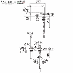 Vòi rửa chén NOBILI TABLE NB242 dây rút 2 chế độ - Hàng chính hãng