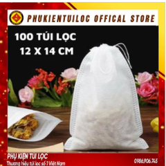 ( Sỉ) Combo 100 Túi lọc trà, cà phê vải không dệt có dây rút - Túi lọc nhiều kích thước