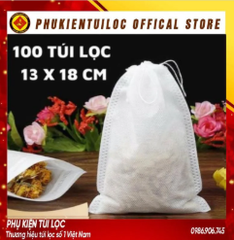 ( Sỉ) Combo 100 Túi lọc trà, cà phê vải không dệt có dây rút - Túi lọc nhiều kích thước