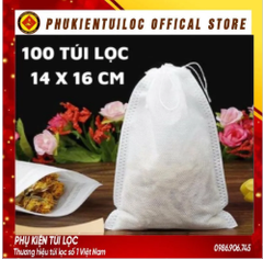 ( Sỉ) Combo 100 Túi lọc trà, cà phê vải không dệt có dây rút - Túi lọc nhiều kích thước