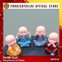 [Tặng 4 Miếng Dính 10K] Bộ Tượng Chú Tiểu Hòa Thượng Tứ Không - Phật Phong Thủy Mini 4 Tư Thế, Trang Trí Xe Hơi, Để Bàn