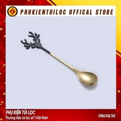 Bộ thìa dĩa sừng hươu inox 304 dụng cụ pha trà, cafe mừng giáng sinh, năm mới- Phukientuiloc.com